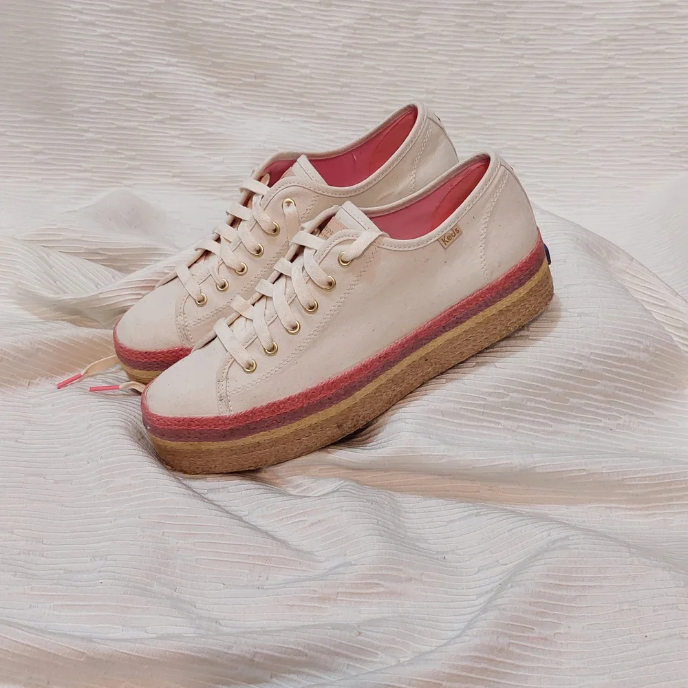 Keds × Kate Spade Cream and Pink  Espadrille Sneakers Size 10